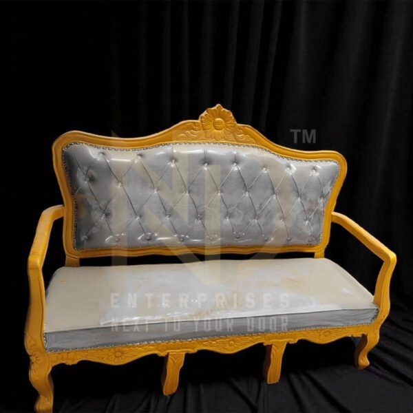 Golden Frame Silver Tufted Wedding Sofa