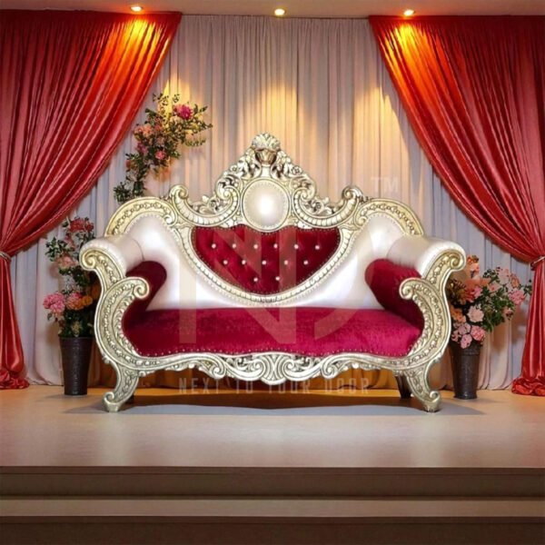 NDWCRS38 Royal Red Velvet & Gold Carved Wedding Sofa