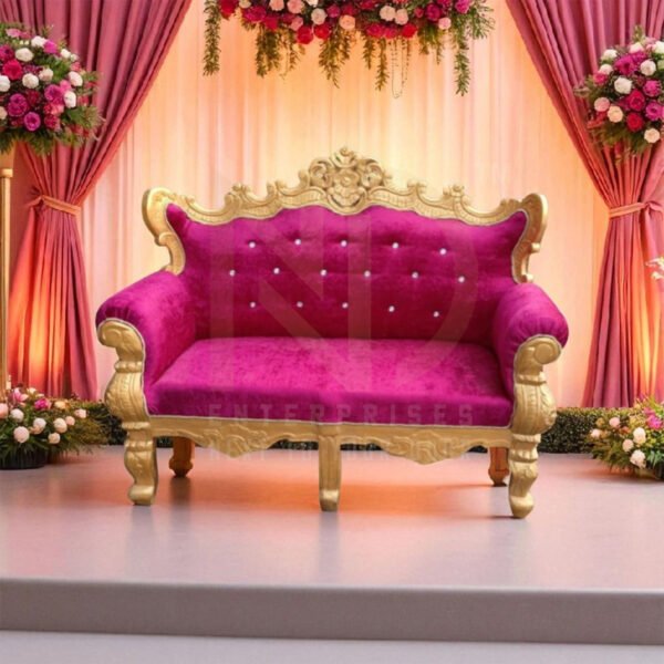 Royal Magenta & Gold Carved Wedding Sofa