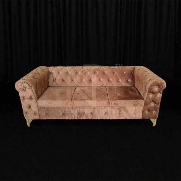 NDWCS06 Elegant Beige Velvet Tufted Sofa – Wedding Hall Seating